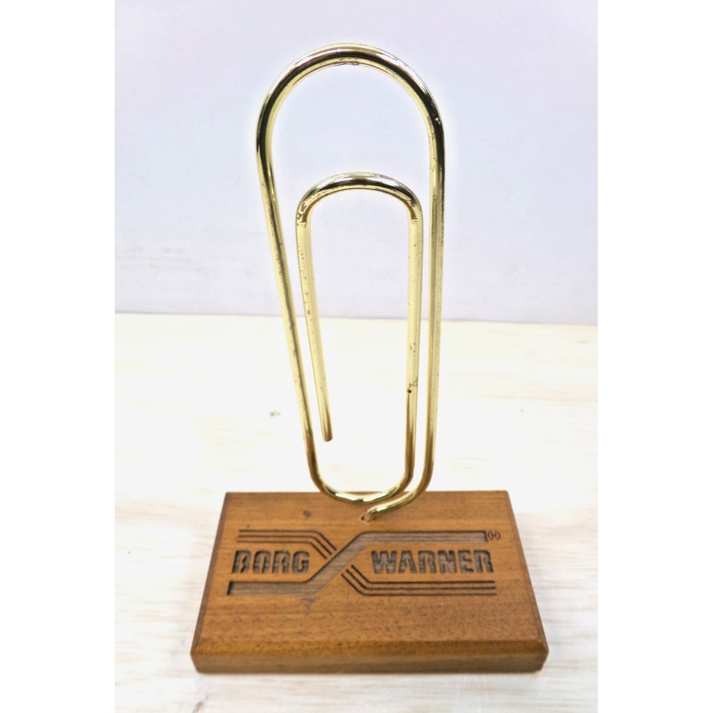 Borg Warner Laser Engraved Wood Block 3" x 5" with 7" Brass Paper Clip